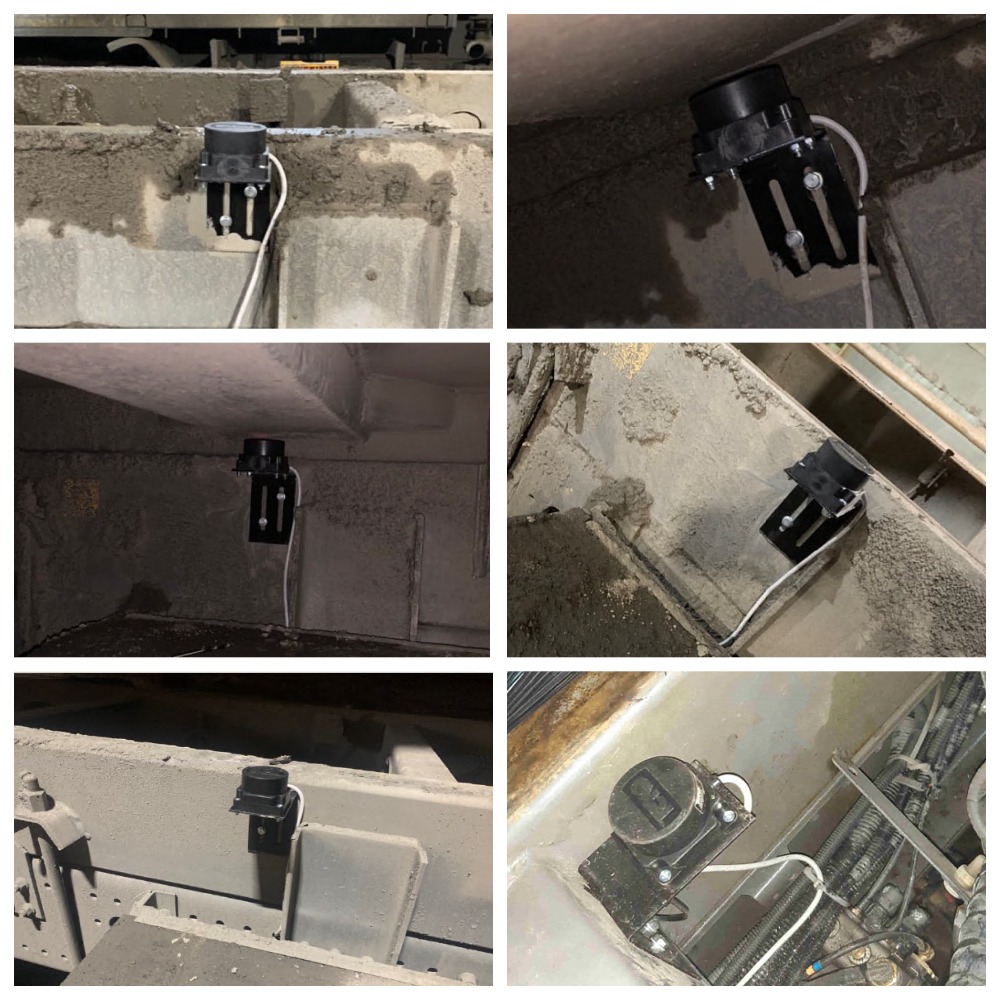 Монтаж датчика поднятия кузова.jpg Коллаж изображений показывает индуктивный датчик, установленный на раме самосвала